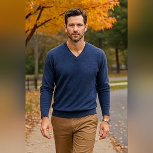 Qi New York Cashmere Wool Blue Sweater Size Large